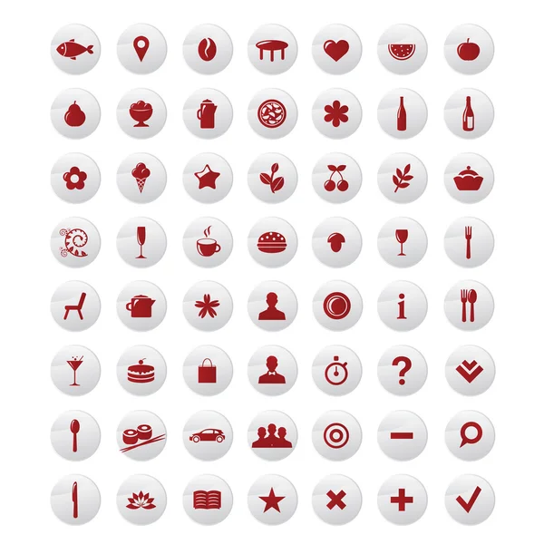 Conjunto de vectores de iconos de restaurante y mapa — Vector de stock