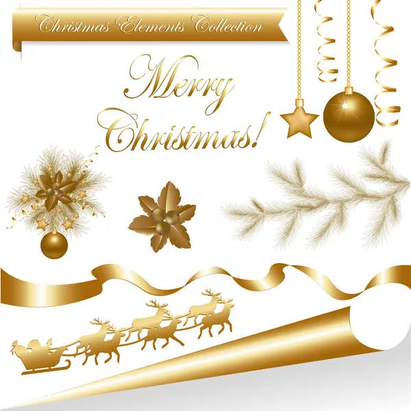 Collection Éléments de Noël en or — Image vectorielle