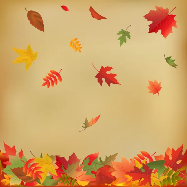 Hojas de otoño sobre papel viejo — Vector de stock