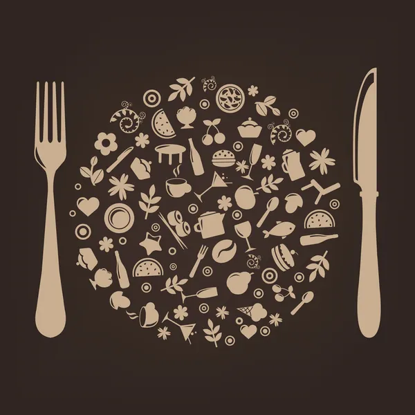 Icone del ristorante in forma di sfera con spina e coltello — Vettoriale Stock