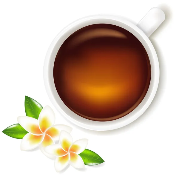 Taça de chá Vector Ilustração com Frangipani —  Vetores de Stock