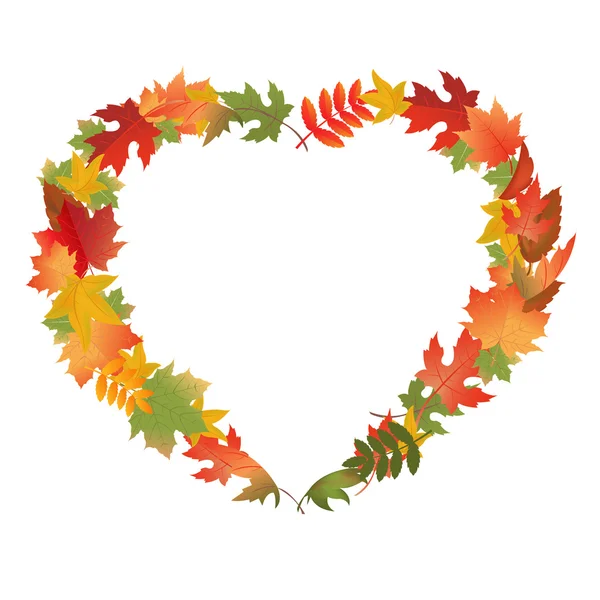 Hojas de otoño en forma de corazón — Vector de stock
