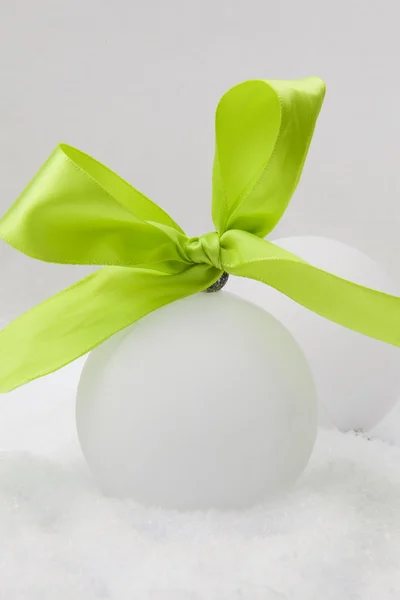 Christmas Balls With Green Bow — Stock Photo, Image