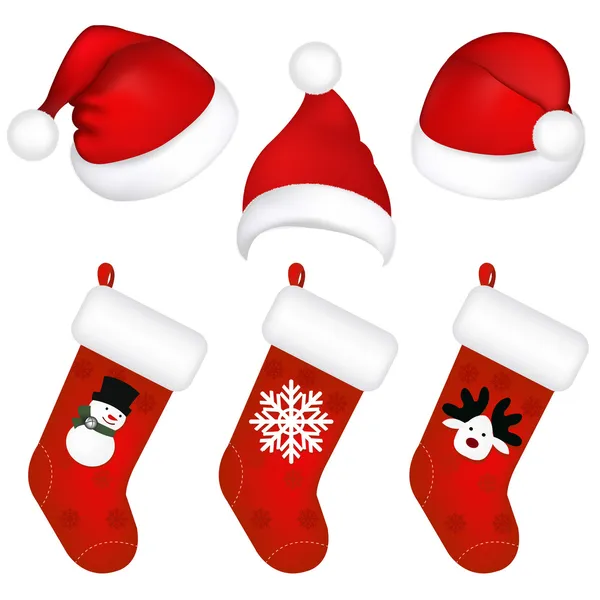 Набір новорічних шапочок і шкарпеток — стоковий вектор