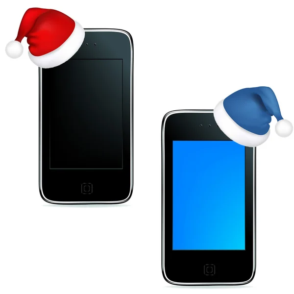 Telefoner med caps jultomten — Stock vektor