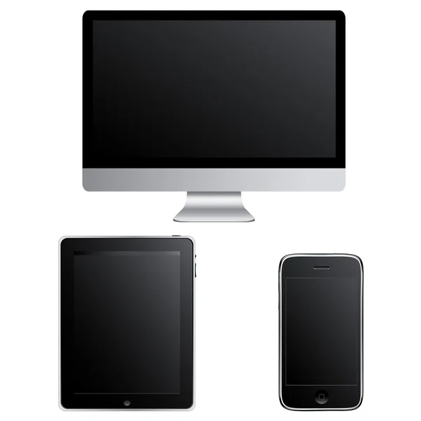 Gadgets Contemporâneos Computador Telefone Inteligente Touchpad Isolado Fundo Branco Ilustração — Vetor de Stock