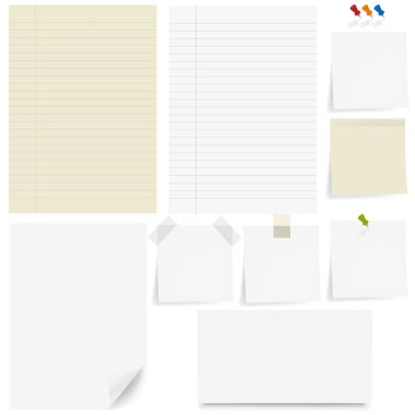Set Paper And Sticky, Pushpin, White Background