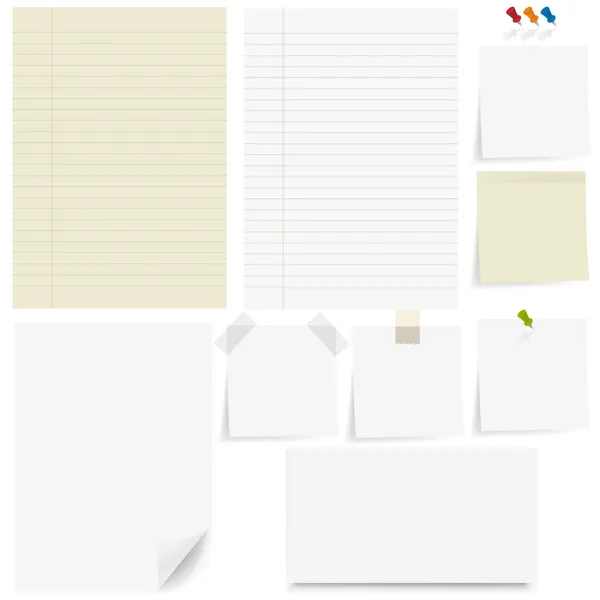 Set Paper Sticky Pushpin White Background — Stock Vector