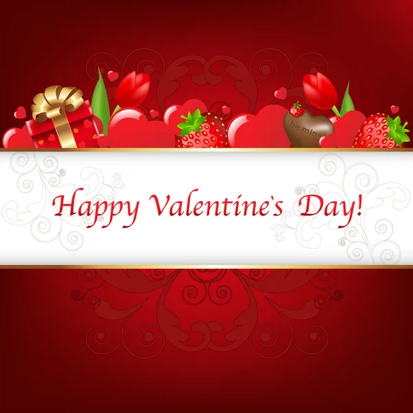 Valentinstag Karte Herzen Mit Schokolade Erdbeere Vektorillustration — Stockvektor