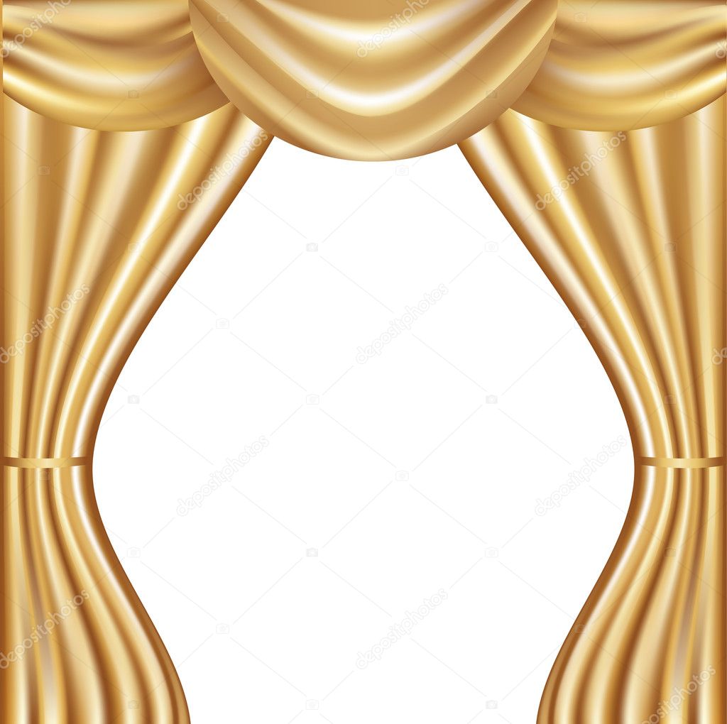 Golden Velvet Curtain With Lights And Shadows, Vector Illustration