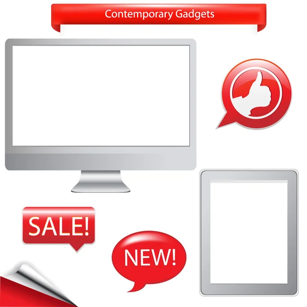Gadget Contemporanei Computer Fictitious Touch Tablet Isolato Sfondo Bianco Illustrazione — Vettoriale Stock