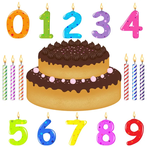 用不同的窗体 白色背景 矢量图上孤立的蜡烛的生日蛋糕 — 图库矢量图片