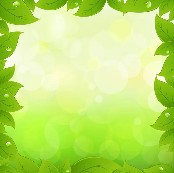 Hojas Primavera Con Bokeh Verde Ilustración Vectorial — Vector de stock