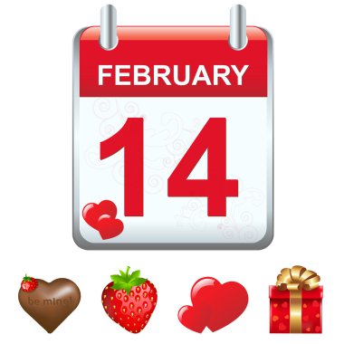 Calendar And Valentine's Icons, Isolated On White Background, Vector Illustration clipart