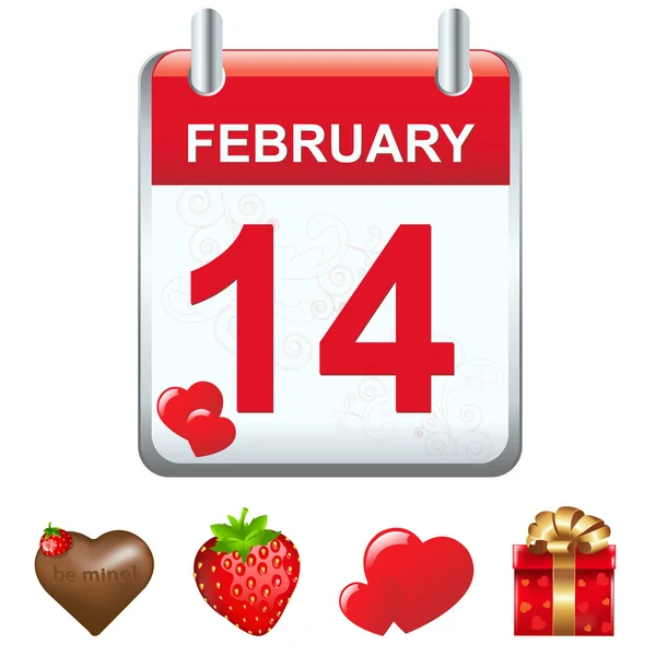 Calendar Valentine Icons Isolated White Background Vector Illustration — Stock Vector