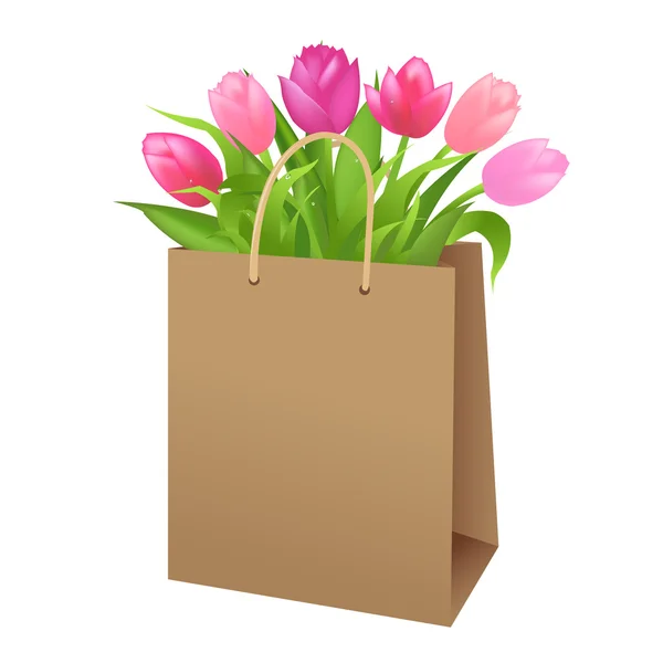Bolso Con Tulipanes Color Aislado Sobre Fondo Blanco Ilustración Vectorial — Vector de stock