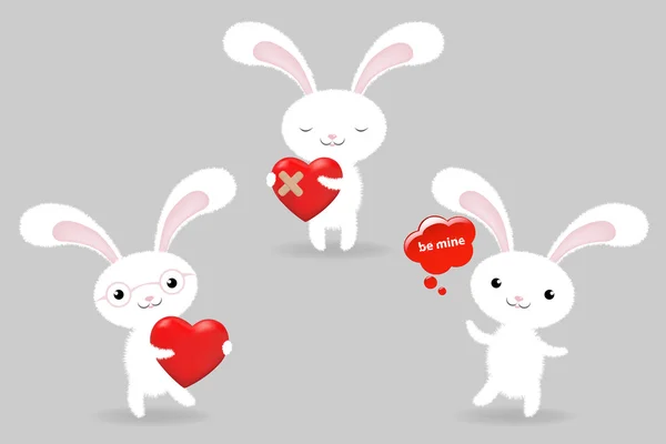 Rabbits Hearts Valentines Day Greeting Card Vector Illustration — Stock Vector