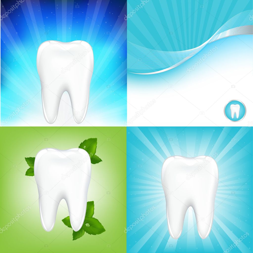 4 Dental Background With Tooth, Vector Illustration