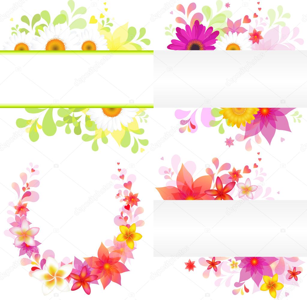 4 Flower Elements Of Design, Isolated On White Background, Vector Illustration