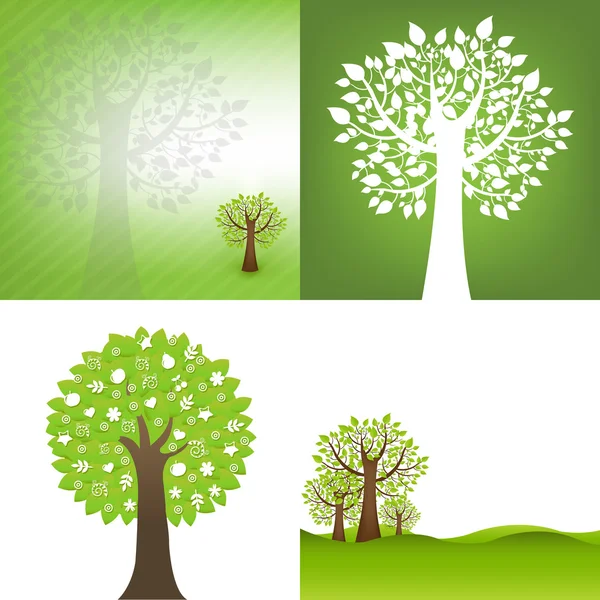 Fondo verde con árbol — Vector de stock