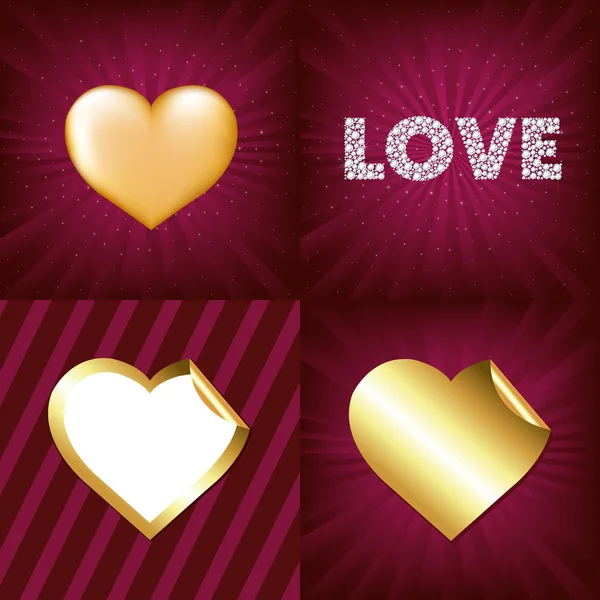 Χρυσές Καρδιές Και Την Λέξη Αγάπη Από Διαμάντια Εικονογράφηση Φορέας — Διανυσματικό Αρχείο
