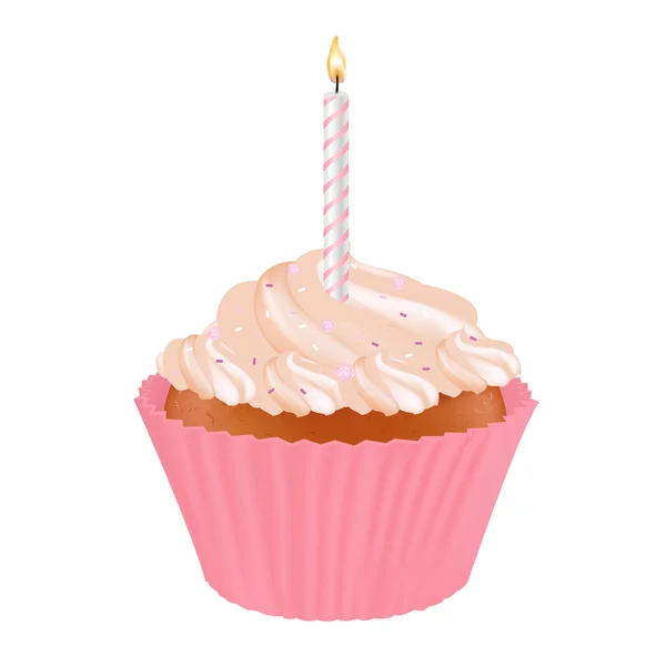 Födelsedag Cupcake Med Ljus Isolerad Vit Bakgrund Vektor Illustration — Stock vektor