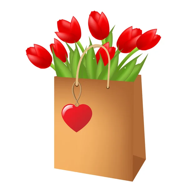 Tulipanes Rojos Paquete Aislados Sobre Fondo Blanco Ilustración Vectorial — Vector de stock