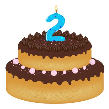 Birthday Cake With Candles With Number Two, Isolated On White Background, Vector Illustration clipart