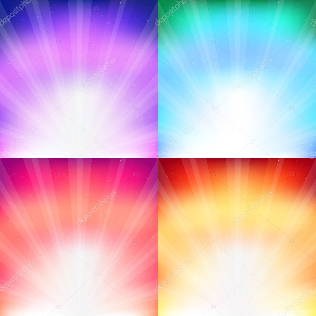4 Sunburst And Abstract Backgrounds, Vector Illustration