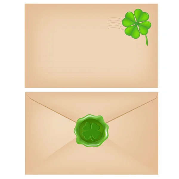 Envelopes Com Selo Cera Trevo Isolados Fundo Branco Ilustração Vetorial — Vetor de Stock