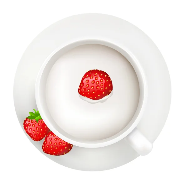 与牛奶和草莓杯 — 图库矢量图片
