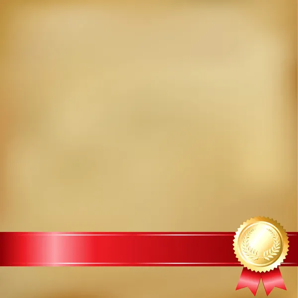 Oud papier en gouden award linten — Stockvector