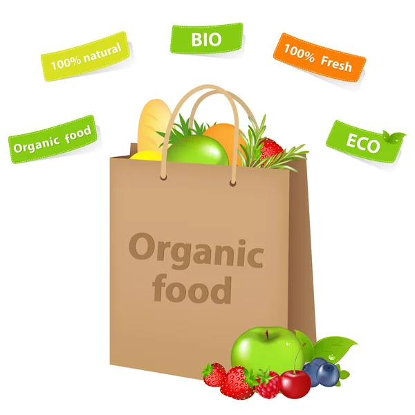 Bolsa con comida ecológica — Vector de stock