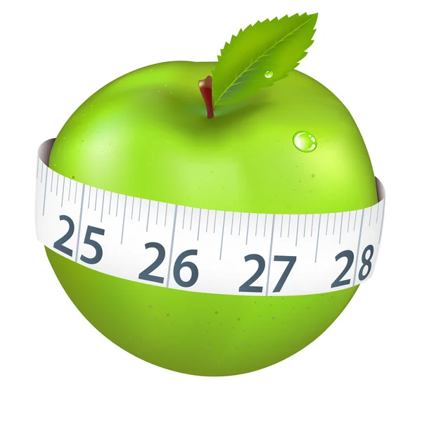 Grüner Apfel mit Messung — Stockvektor