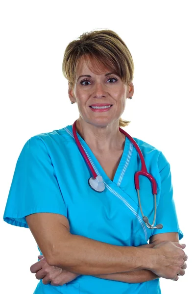 Enfermeira Feminina Atraente Uniforme Com Estetoscópio — Fotografia de Stock