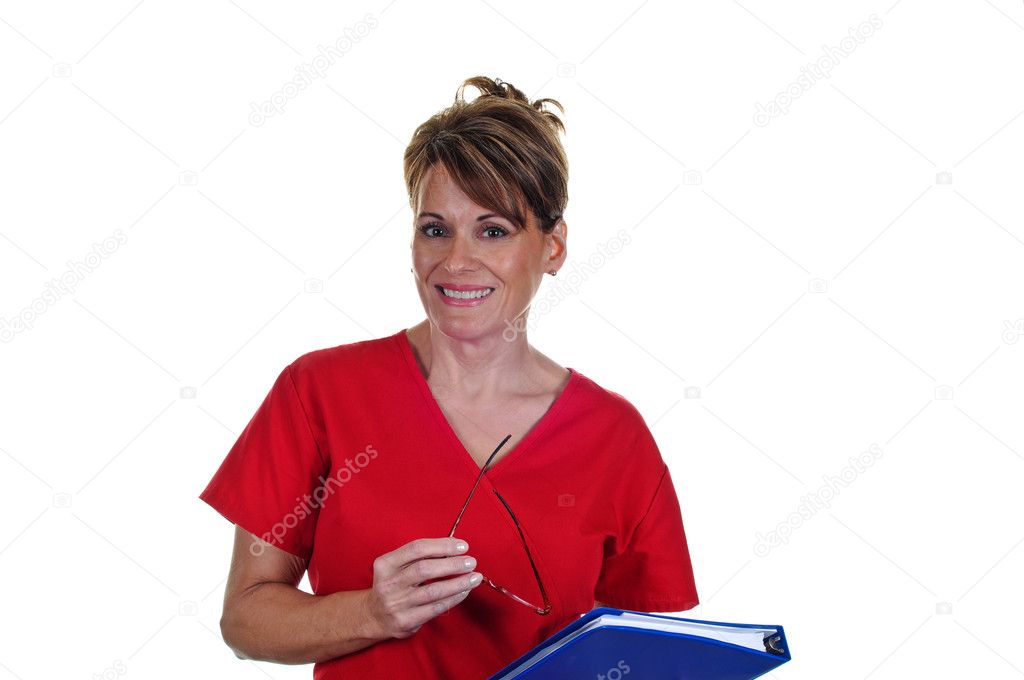 Attractive Female Nurse in Uniform with Notebook
