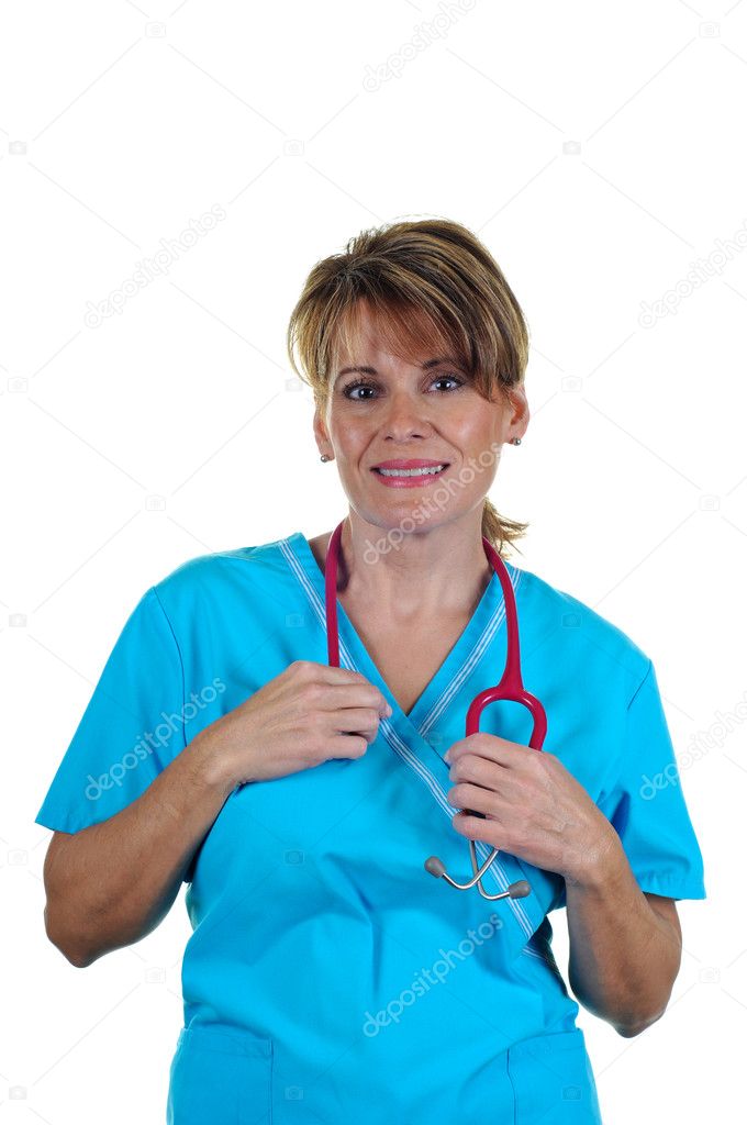 Attractive Female Nurse in Uniform with Stethoscope