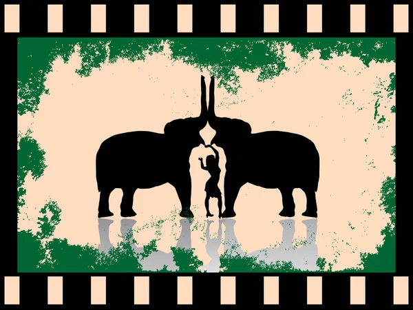 Frau mit zwei Elefanten — Stock vektor