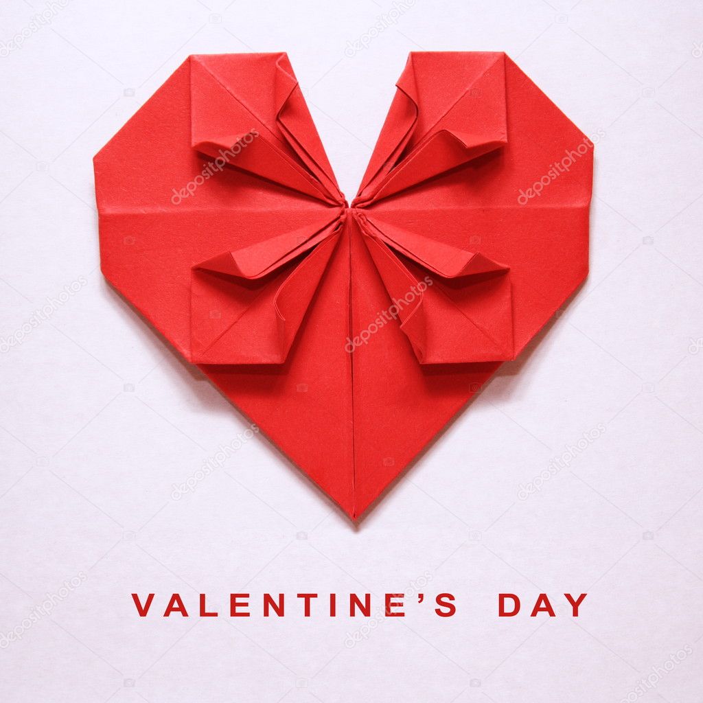 Valentine's Day Red Heart Origami Greeting Card