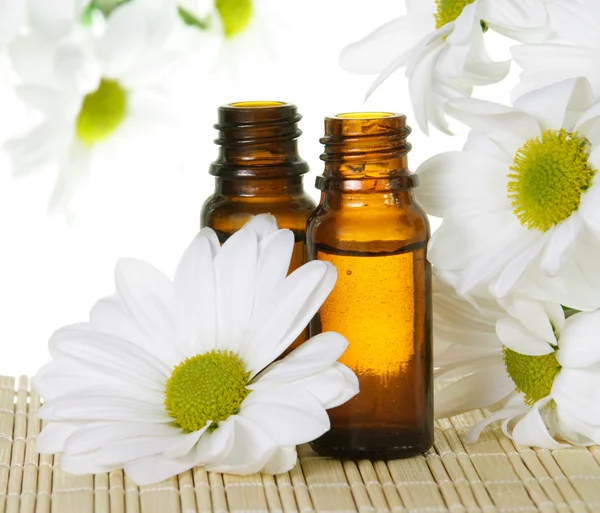 Essential Oil Bottles with White Daisy — Stock Photo, Image