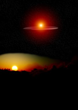 gecede bulutlar üzerinde UFO