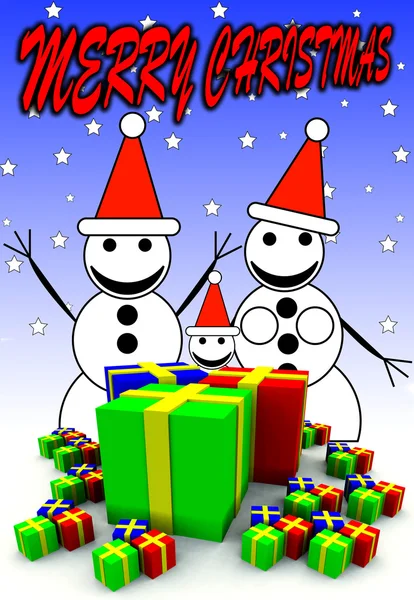 Snowman Family And Presents — Stock Photo, Image