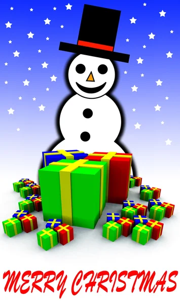 Muñeco de nieve y regalo envuelto regalos —  Fotos de Stock