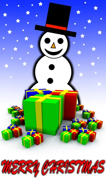 Muñeco de nieve y regalo envuelto regalos —  Fotos de Stock