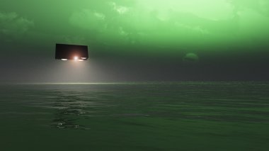 A UFO that is hovering of the sea. clipart