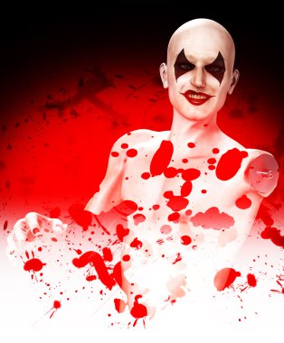 An Evil bloody clown that is falling apart. clipart