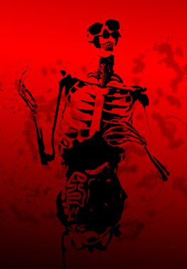 Bloody 2D Skeleton With Guts clipart