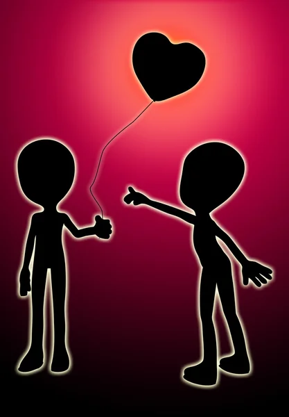 Eine Cartoon Silhouette Die Auf Einen Ballon Form Eines Liebesherzes — Stockfoto