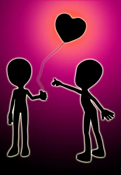 Eine Cartoon Silhouette Die Auf Einen Ballon Form Eines Liebesherzes — Stockfoto