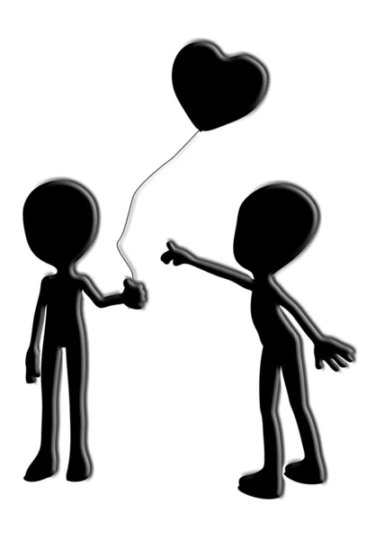 Cartoon Silhouette Pointing Balloon Shape Love Heart — Stock Photo, Image